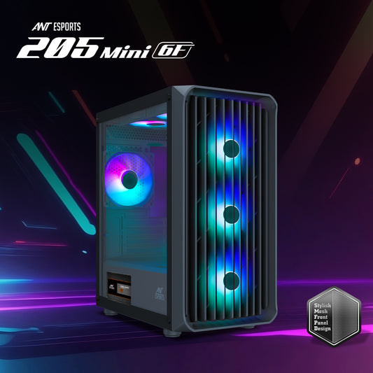 Ant Esports 205 Mini 6F Mini-Tower Micro-ATX, Mini-ITX Black Cabinet 6x120mm