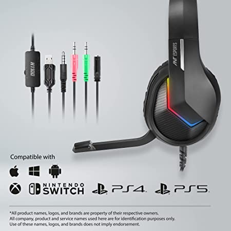 Ant Esports H1100 Pro Wired RGB Black Headphone 50mm Drivers