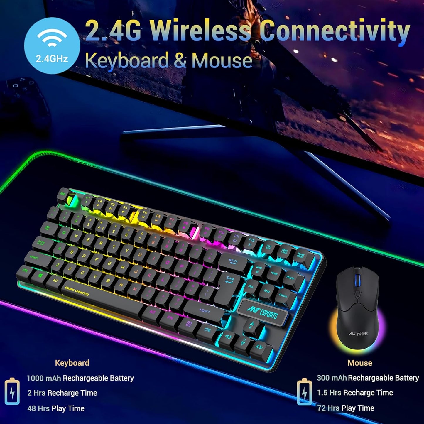Ant Esports KM730 Pro Gaming Wireless TKL Keyboard Mouse Combo