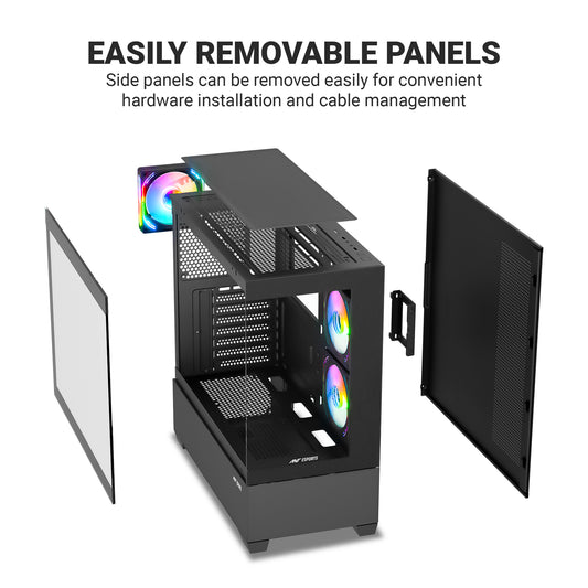 Ant Esports Crystal Z3 Mid-Tower ATX, Micro-ATX, Mini-ITX Black Cabinet 3x120mm