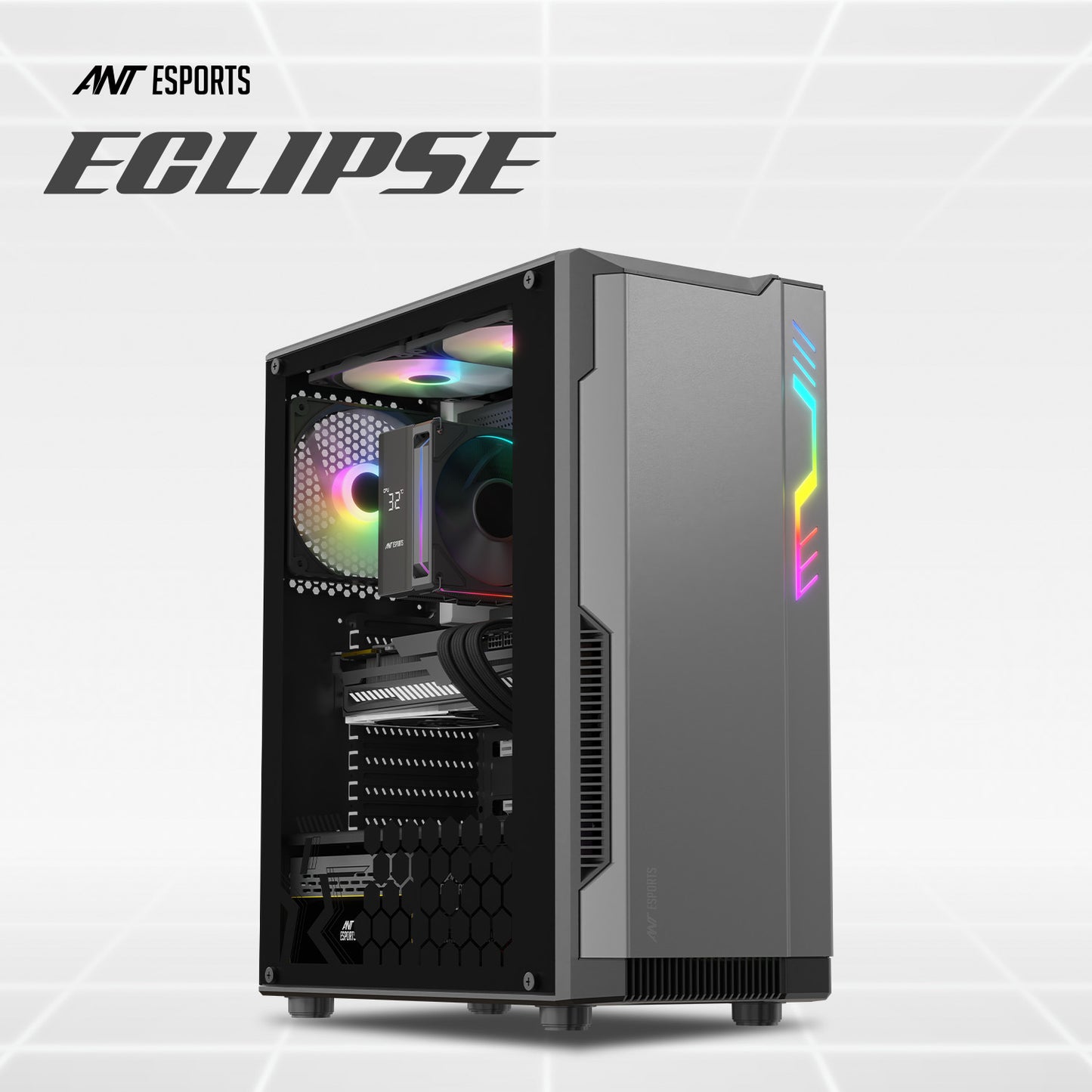 Ant Esports Eclipse Mid Tower (ATX/M-ATX/M-ITX) Black-Grey Cabinet 4x120mm Fans