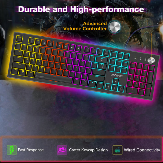 Ant Esports MK1850 Mechanical Blacklit Wired Gaming Keyboard black Hot-Swappable Per-Key RGB Blue Outemu Switches