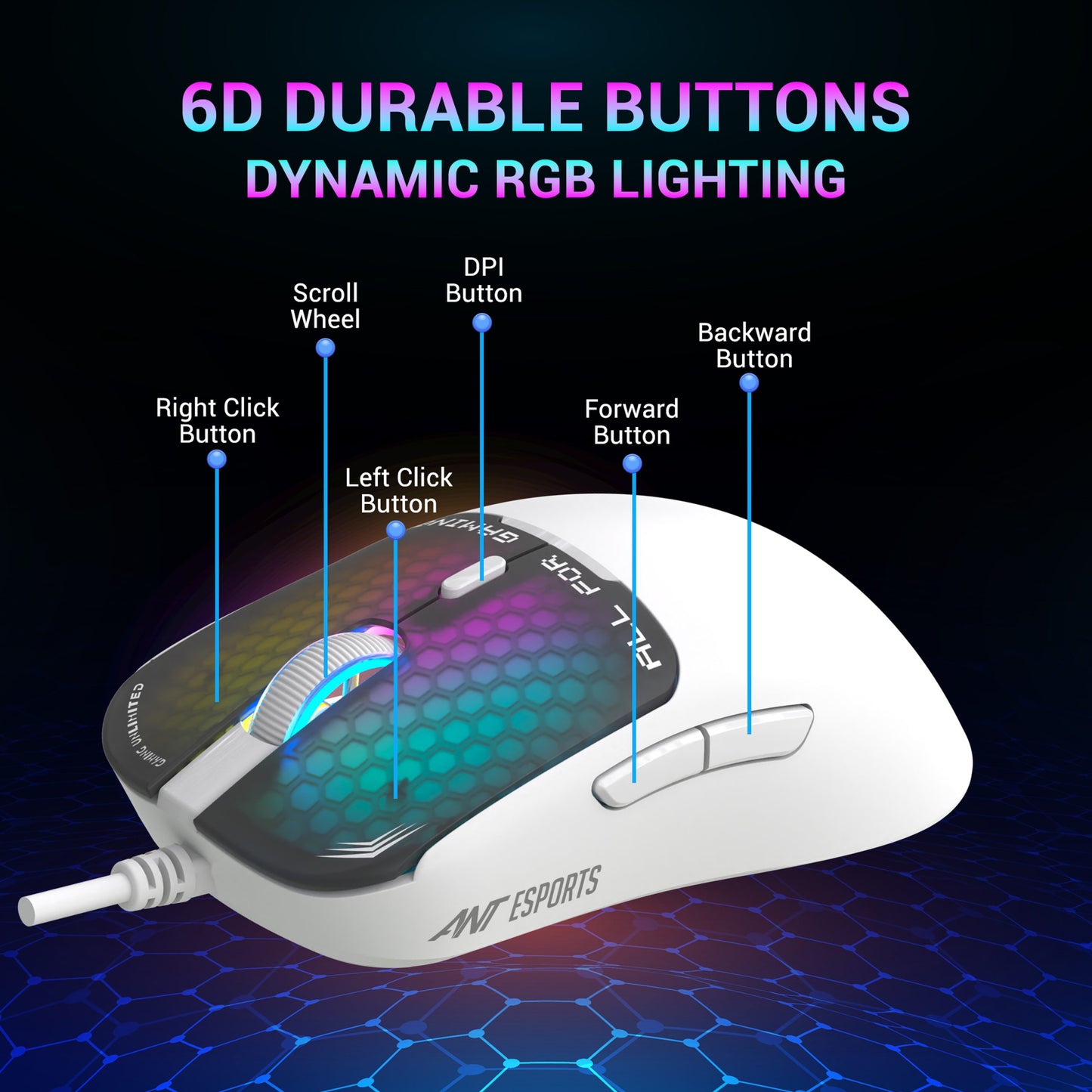 Ant Esports Virtus100 White Wired Gaming Mouse 12800 DPI