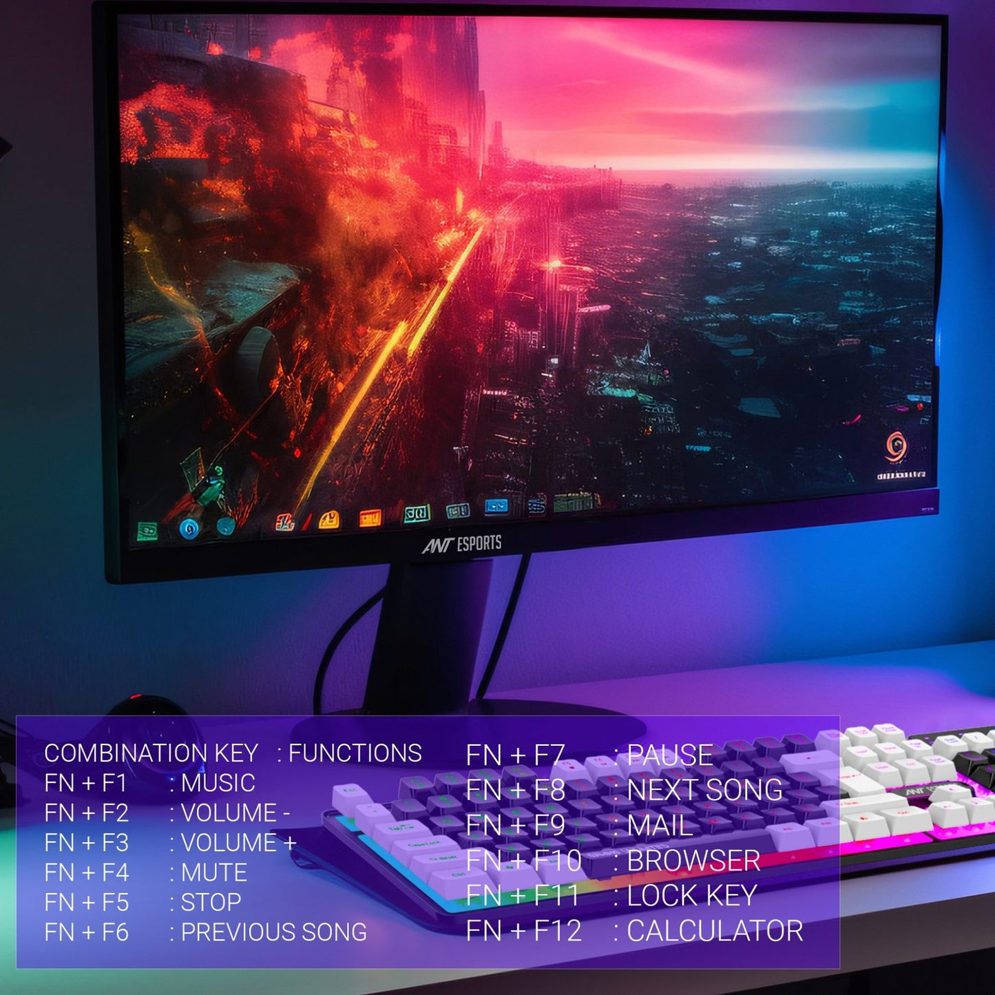 Ant Esports MK1450 Membrane Wireless Gaming Keyboard Black