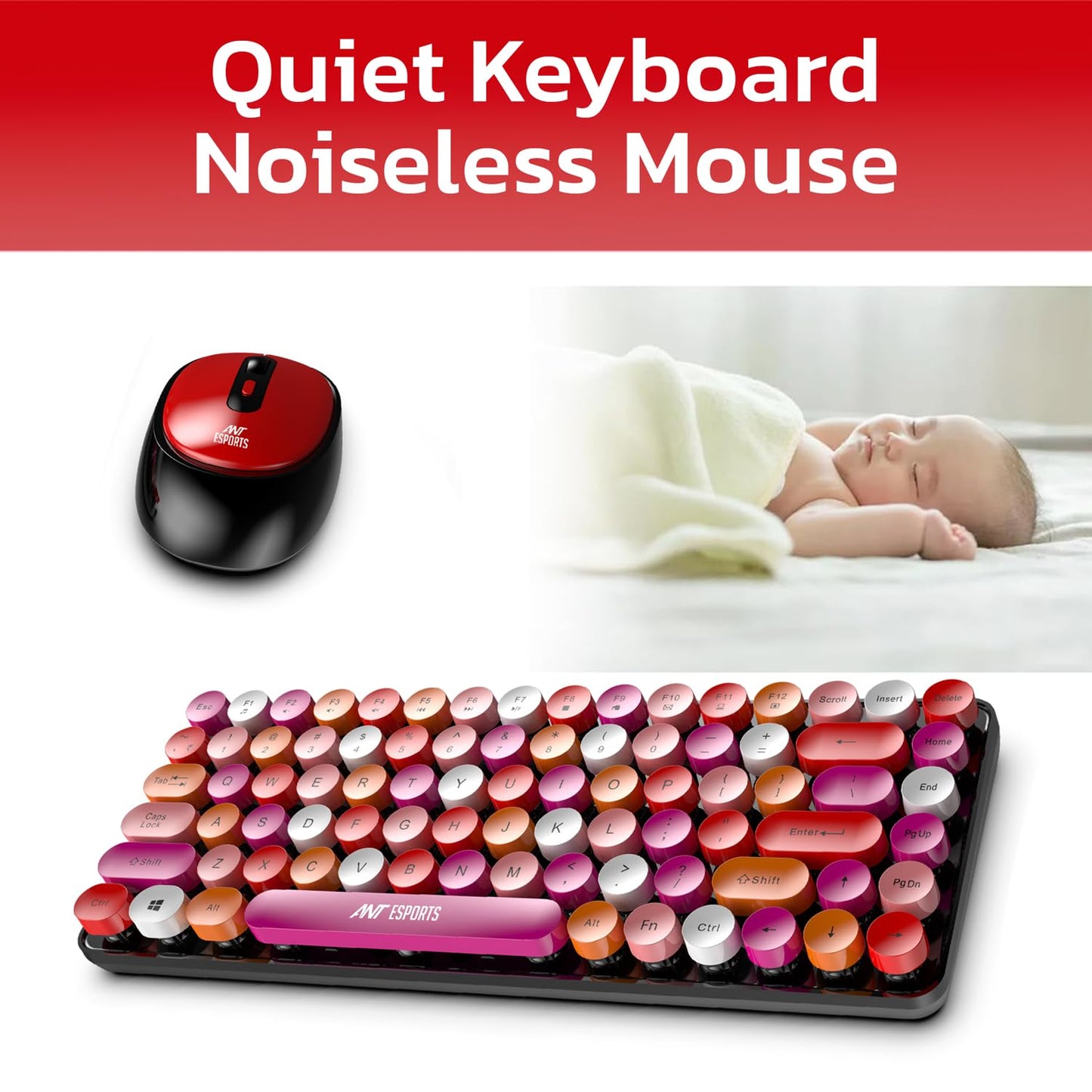 Ant Esports WKM33 Wireless Retro Keyboard and Mouse Combo – Cherry Red