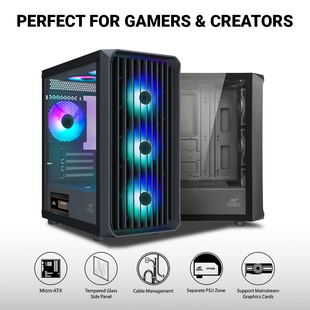 Ant Esports 205 Mini 6F Mini-Tower Micro-ATX, Mini-ITX Black Cabinet 6x120mm