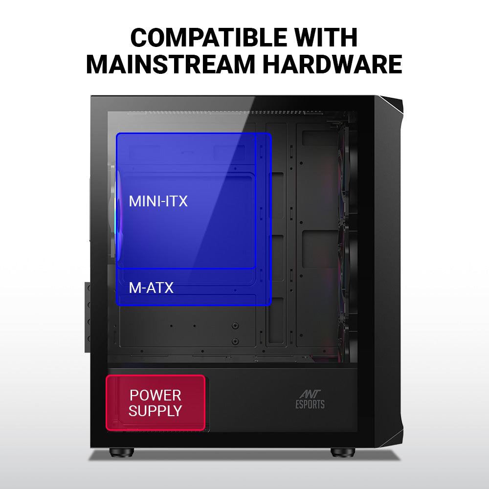 Ant Esports 205 Mini 6F Mini-Tower Micro-ATX, Mini-ITX Black Cabinet 6x120mm