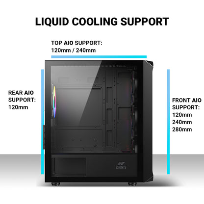 Ant Esports 205 Mini 6F Mini-Tower Micro-ATX, Mini-ITX Black Cabinet 6x120mm
