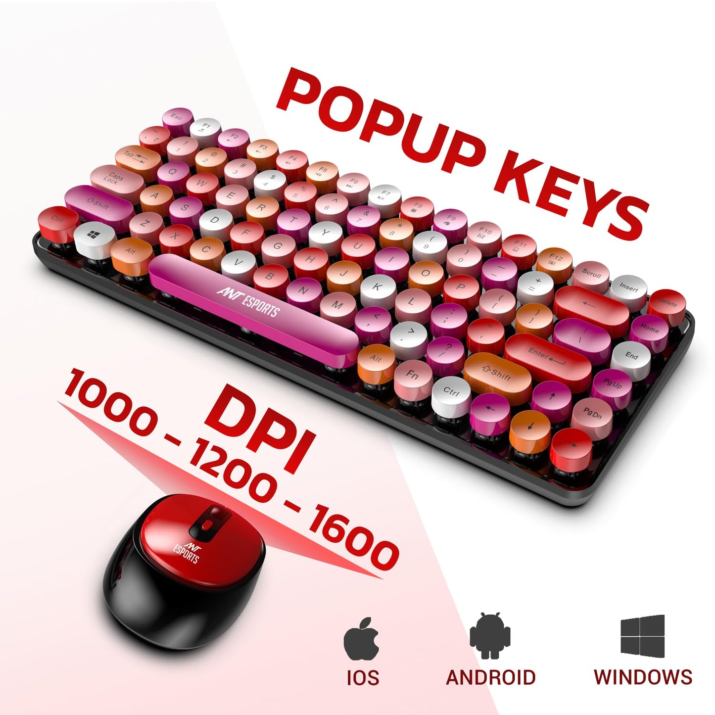 Ant Esports WKM33 Wireless Retro Keyboard and Mouse Combo – Cherry Red