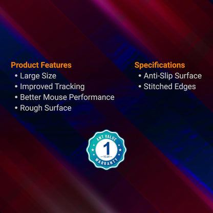 Ant Value MM300 Gaming Mouse Pad-L- Large with Stitched Edges, Waterproof Non-Slip Base for Gaming & Office – Black