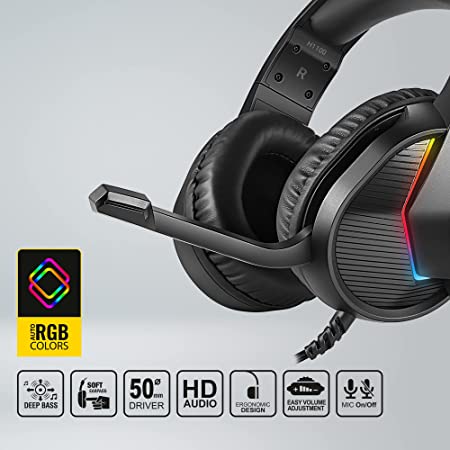 Ant Esports H1100 Pro Wired RGB Black Headphone 50mm Drivers