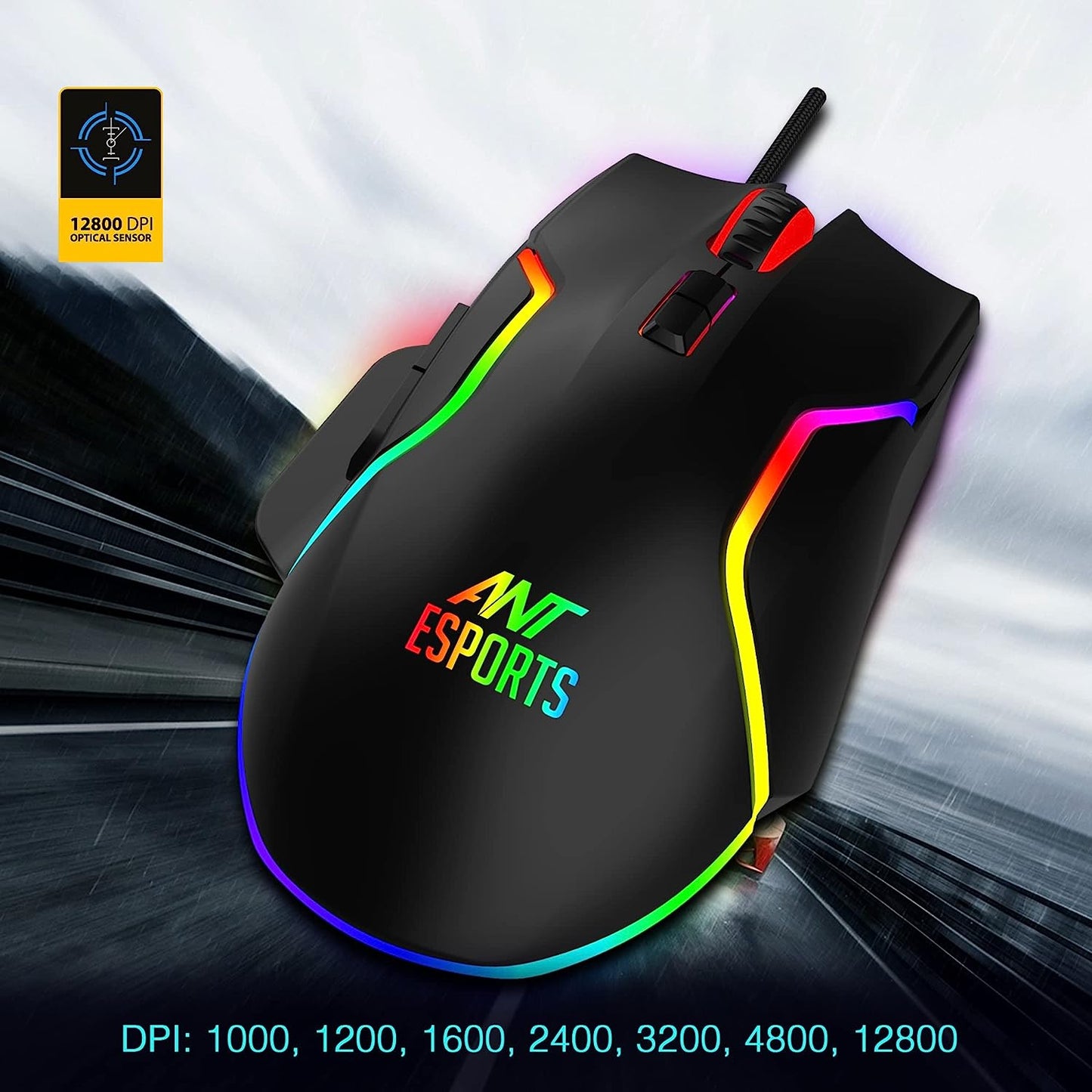 Ant Esports GM320 12800DPI RGB Wired Gaming Mouse Black