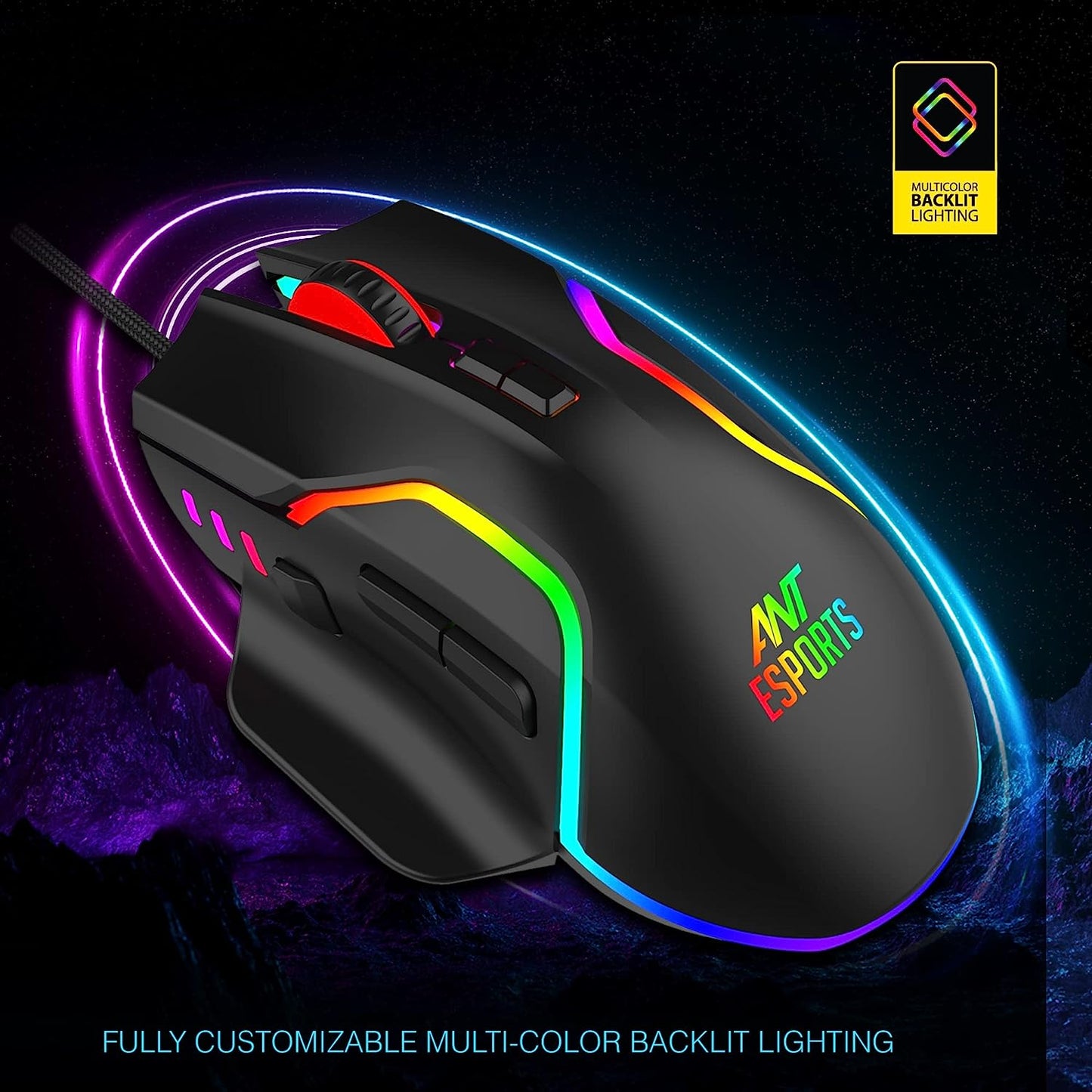 Ant Esports GM320 12800DPI RGB Wired Gaming Mouse Black