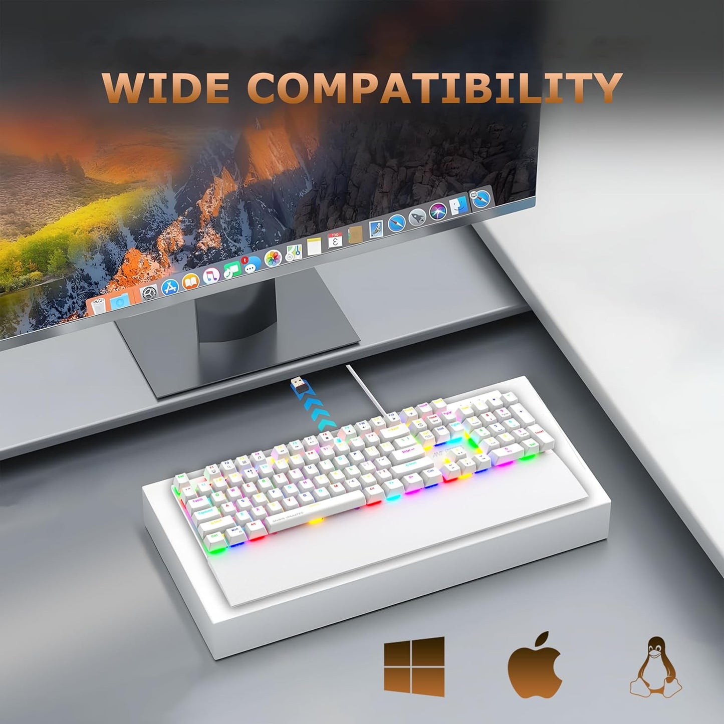 Ant Esports MK4100 RGB Mechanical Wired Gaming Keyboard White Hot-Swappable Per-Key RGB Brown Outemu Switches