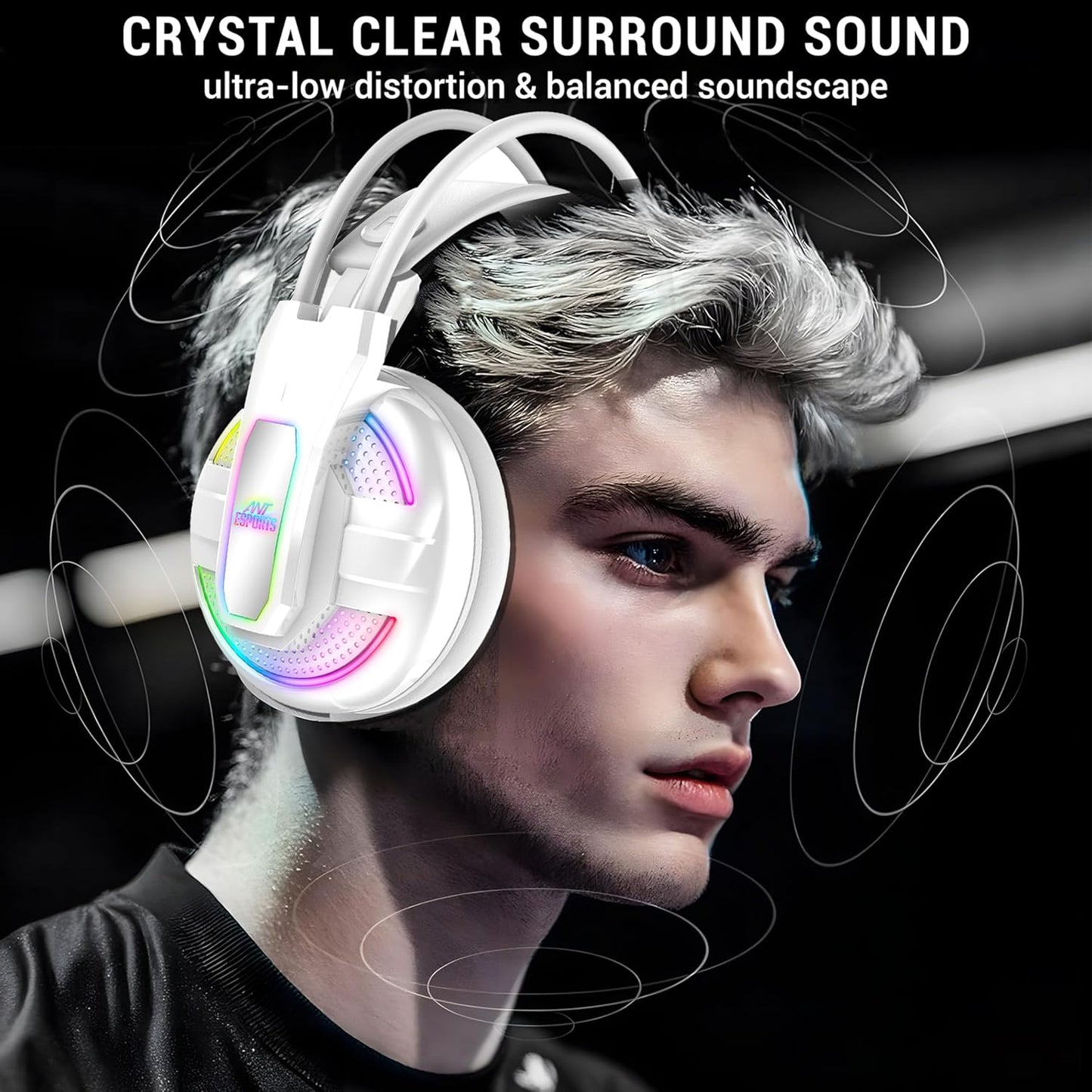 Ant Esports H525 Pro RGB Gaming Headset Gaming Over Ear Wired Headphones with Mic Mobile_White