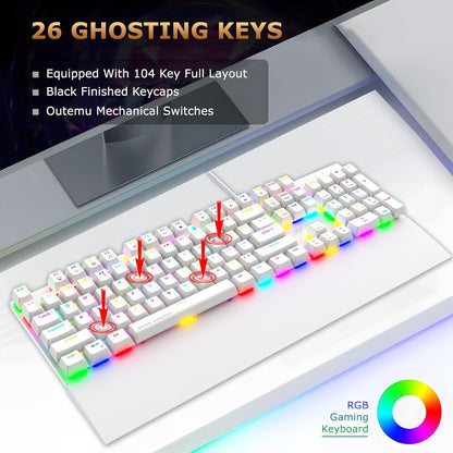 Ant Esports MK4100 RGB Mechanical Wired Gaming Keyboard White Hot-Swappable Per-Key RGB Brown Outemu Switches