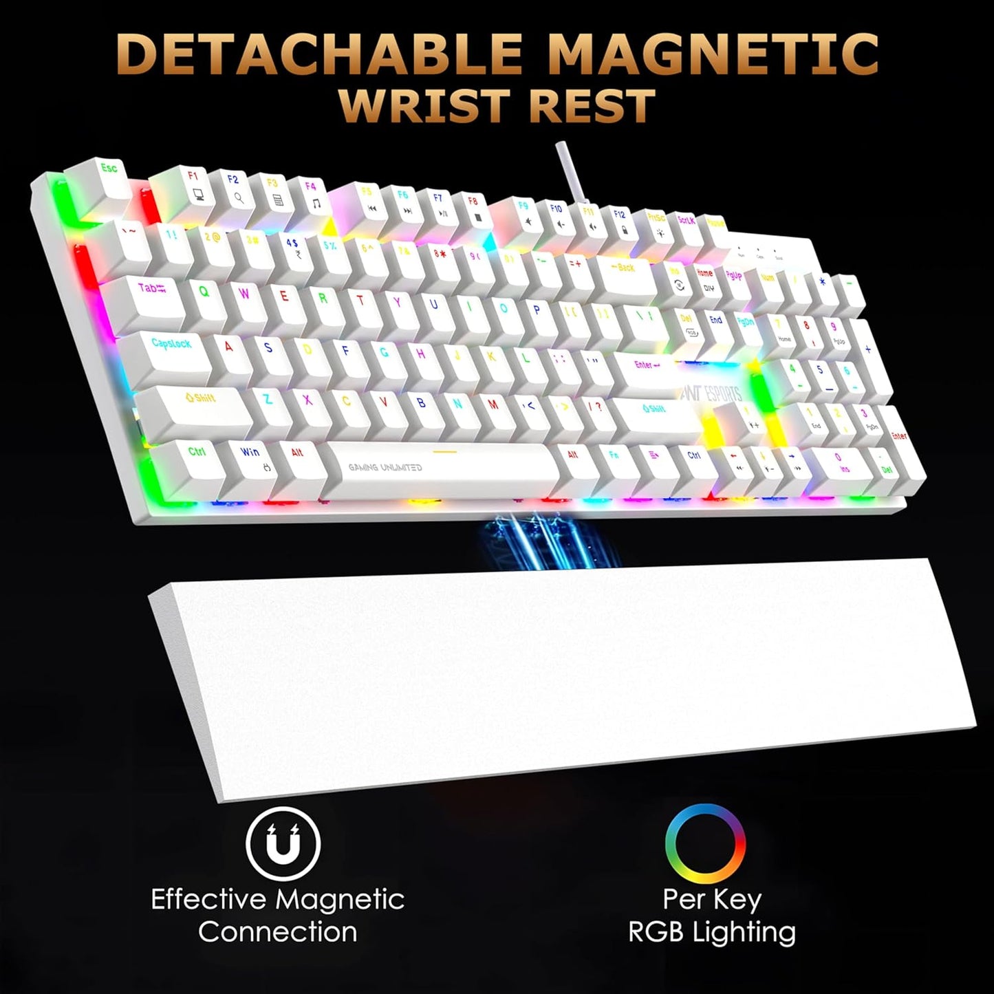 Ant Esports MK4100 RGB Mechanical Wired Gaming Keyboard White Hot-Swappable Per-Key RGB Brown Outemu Switches