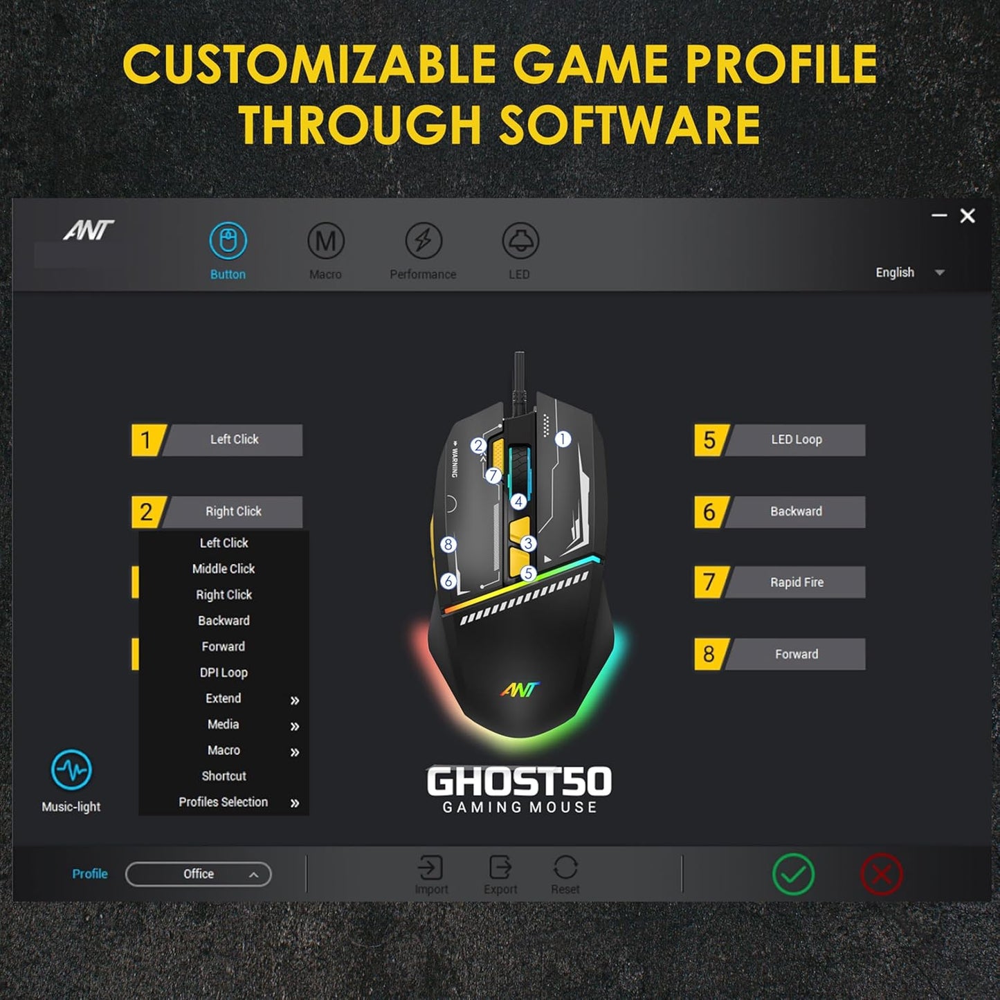 Ant Ghost 50 RGB Gaming Mouse with 12800 DPI