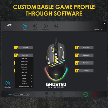 Ant Ghost 50 RGB Gaming Mouse with 12800 DPI