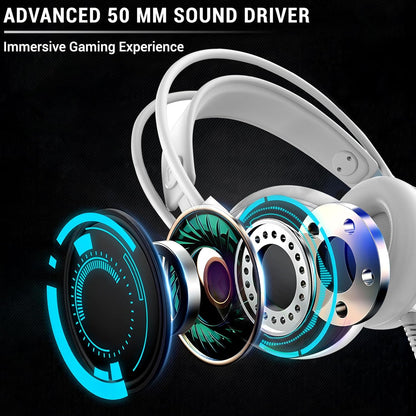 Ant Esports H525 Pro RGB Gaming Headset Gaming Over Ear Wired Headphones with Mic Mobile_White