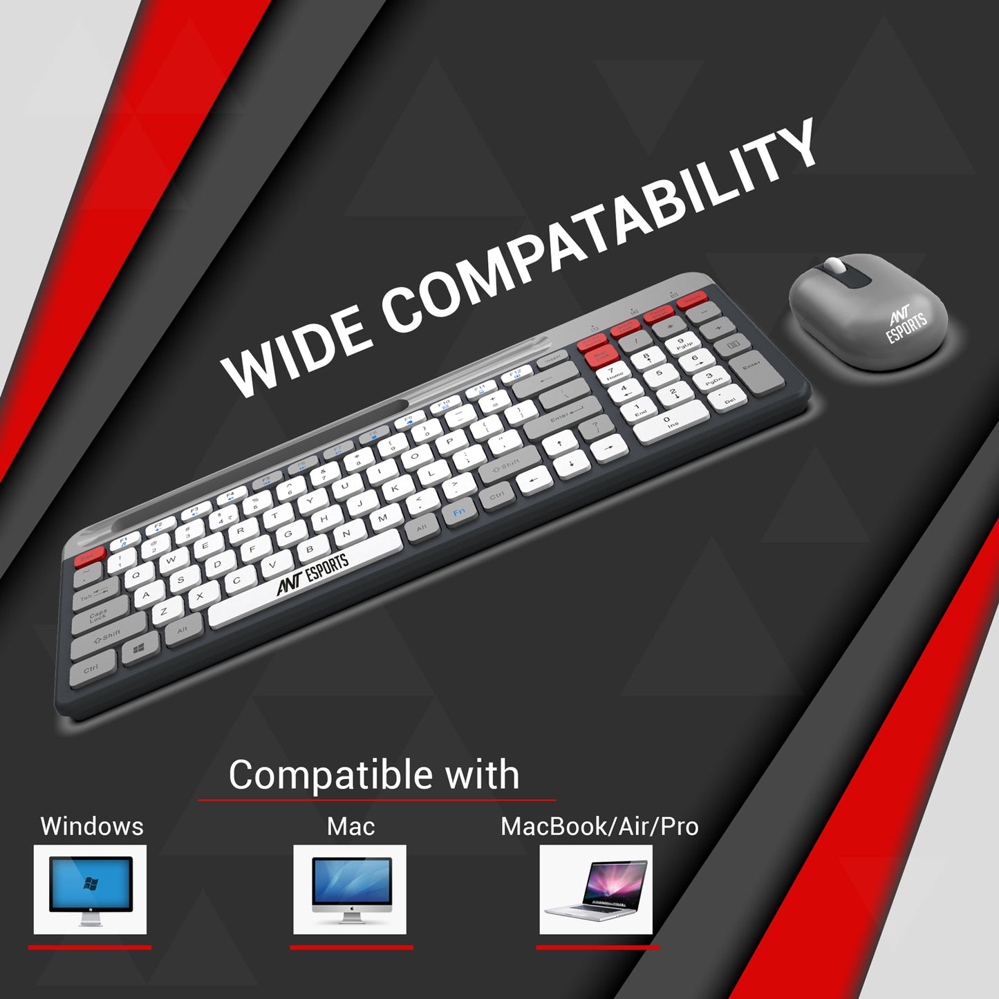 Ant Esports WKM22 Wireless Keyboard and Mouse – Grey