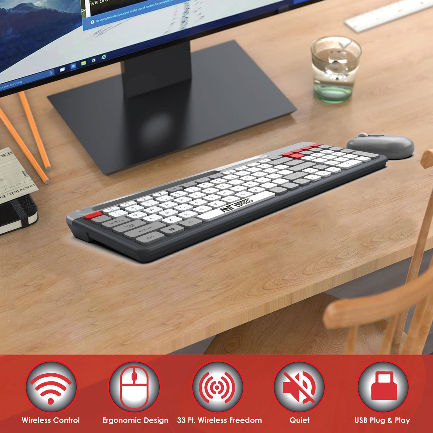 Ant Esports WKM22 Wireless Keyboard and Mouse – Grey