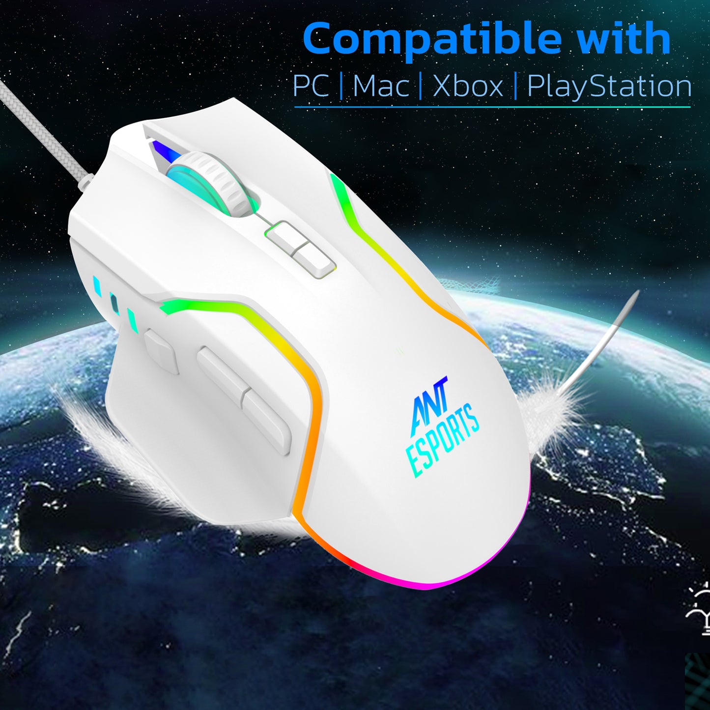 Ant Esports GM320 12800DPI RGB Wired Gaming Mouse White