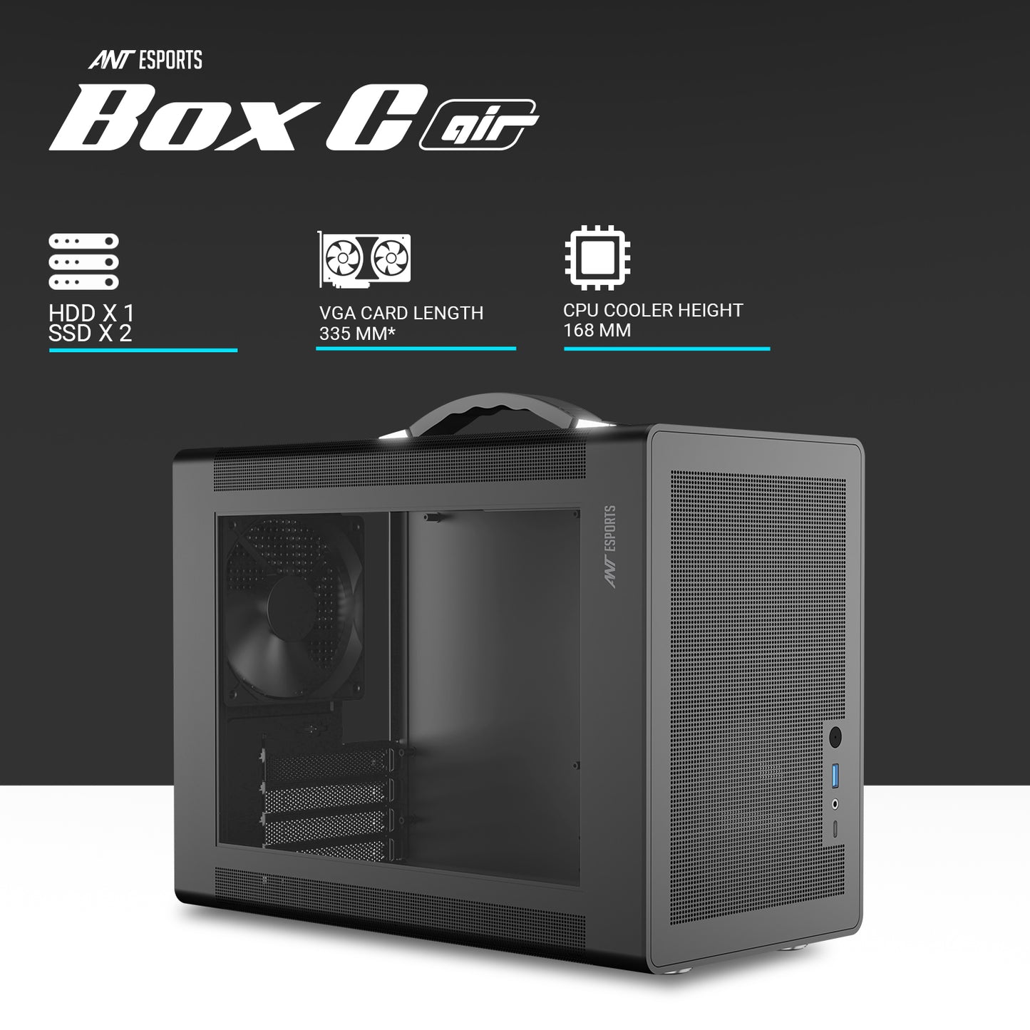 Ant Esports Box C Air Mini Tower Micro-ATX, Mini-ITX Grey Cabinet 120mm Fan
