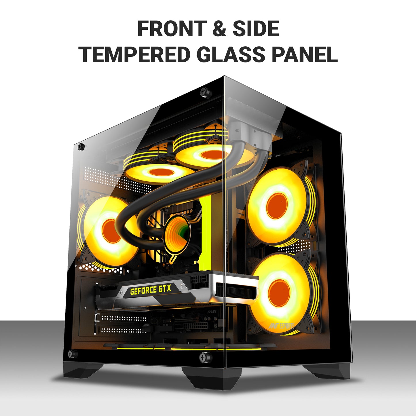 Ant Esports crystal Z2 Mid-Tower Micro-ATX, Mini-ITX Black Cabinet 3x120mm Fan