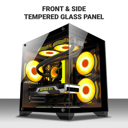 Ant Esports crystal Z2 Mid-Tower Micro-ATX, Mini-ITX Black Cabinet 3x120mm Fan