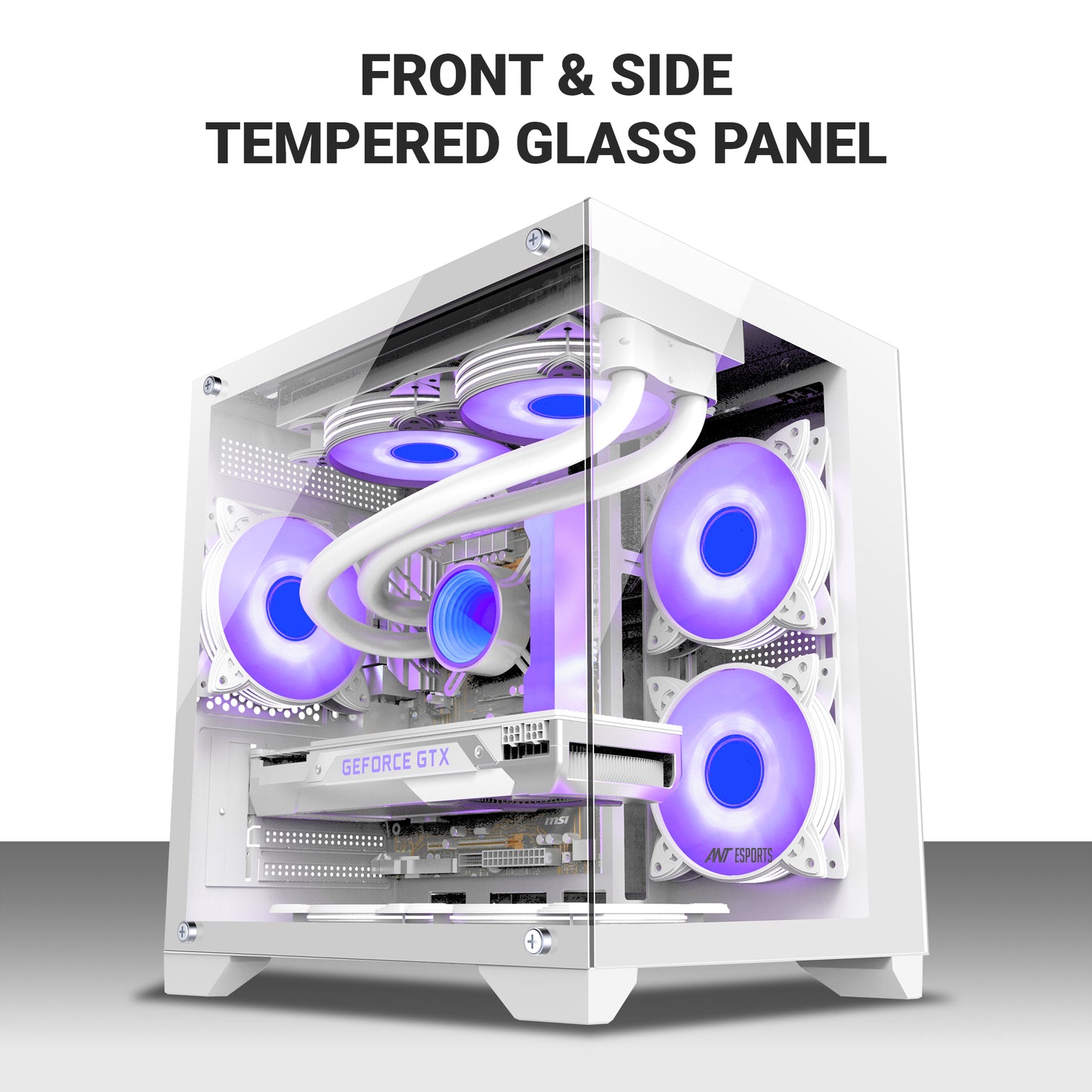 Ant Esports crystal Z2 Mid-Tower Micro-ATX, Mini-ITX White Cabinet 3x120mm Fan