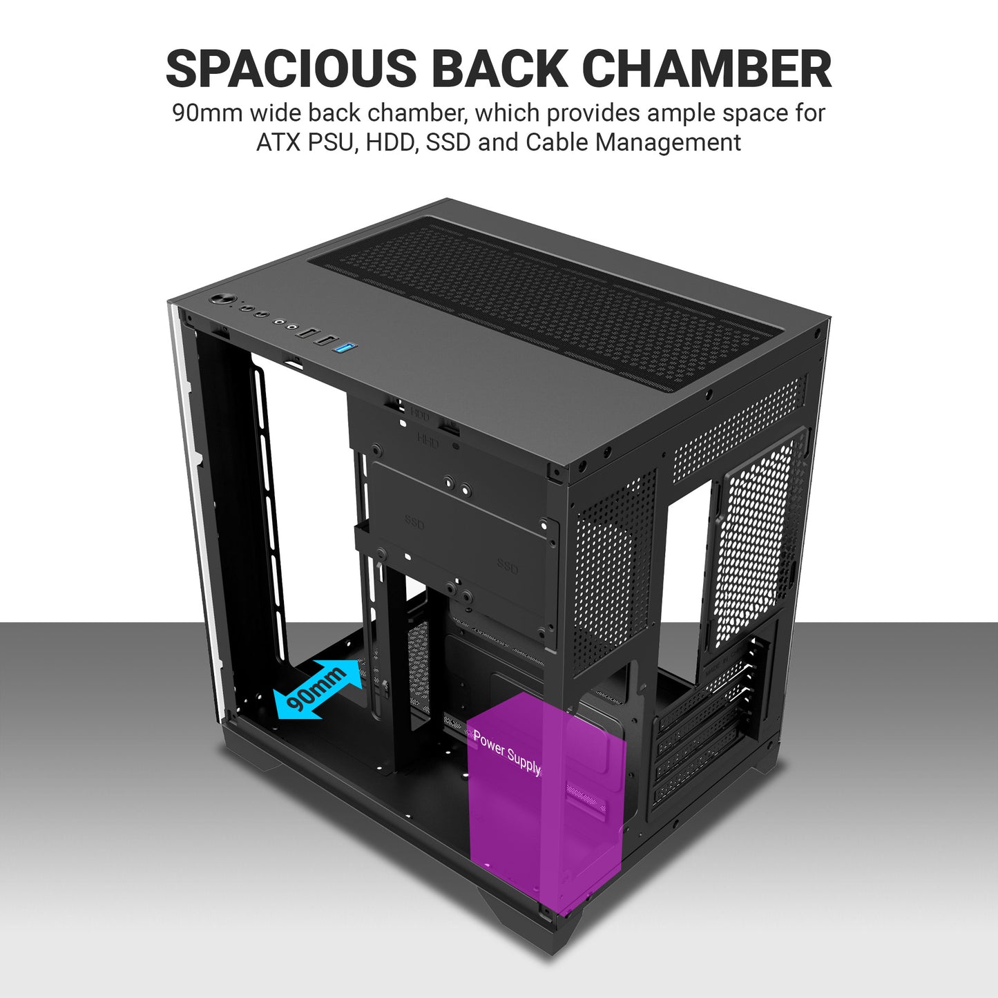 Ant Esports crystal Z2 Mid-Tower Micro-ATX, Mini-ITX Black Cabinet 3x120mm Fan