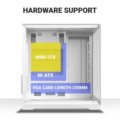 Ant Esports crystal Z2 Mid-Tower Micro-ATX, Mini-ITX White Cabinet 3x120mm Fan