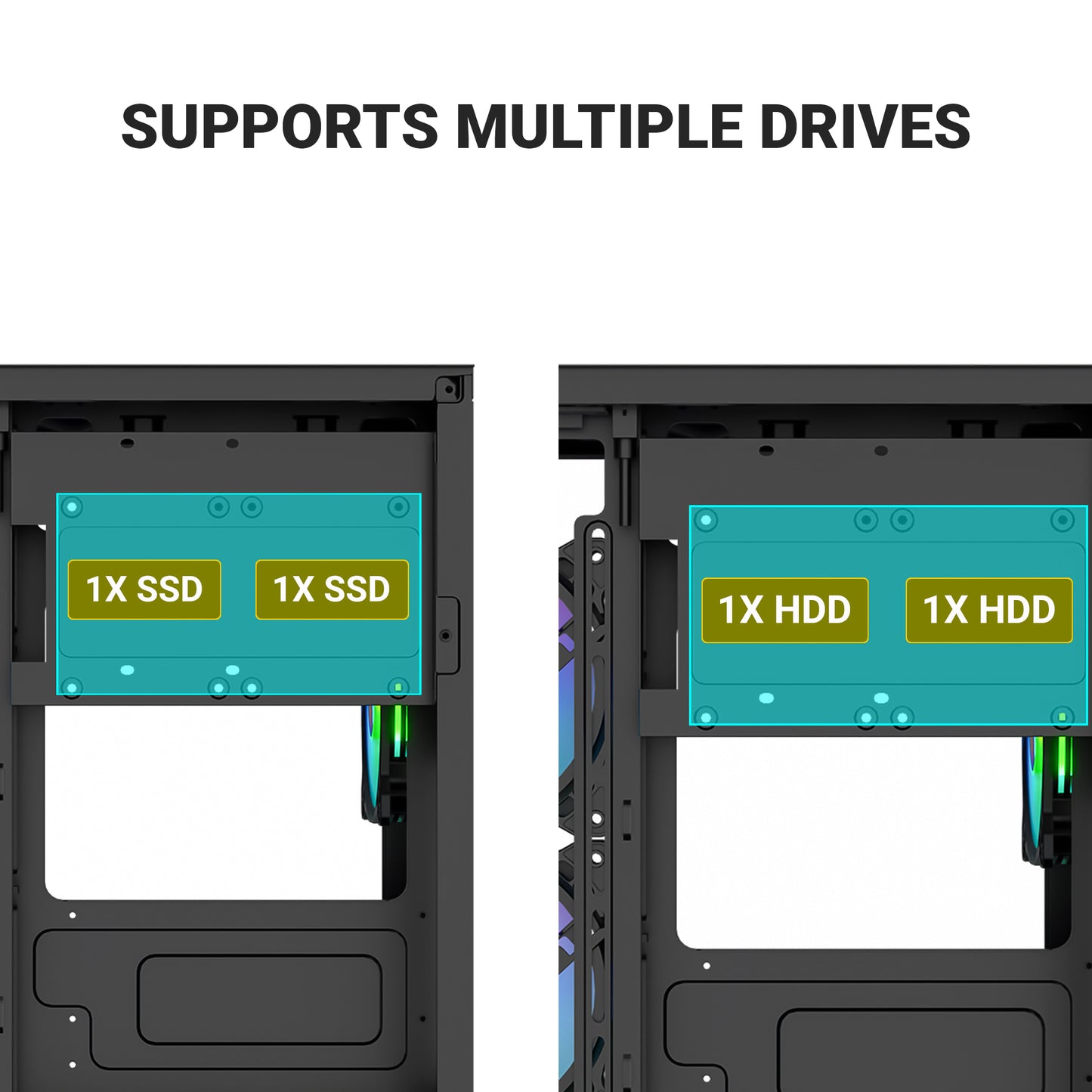 Ant Esports crystal Z2 Mid-Tower Micro-ATX, Mini-ITX Black Cabinet 3x120mm Fan