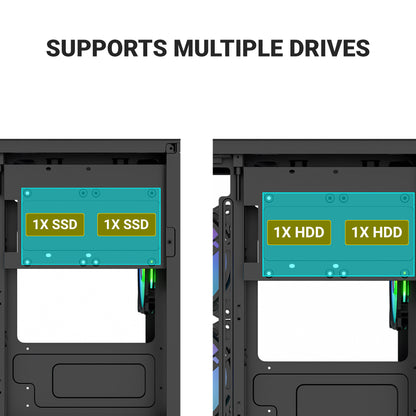 Ant Esports crystal Z2 Mid-Tower Micro-ATX, Mini-ITX Black Cabinet 3x120mm Fan