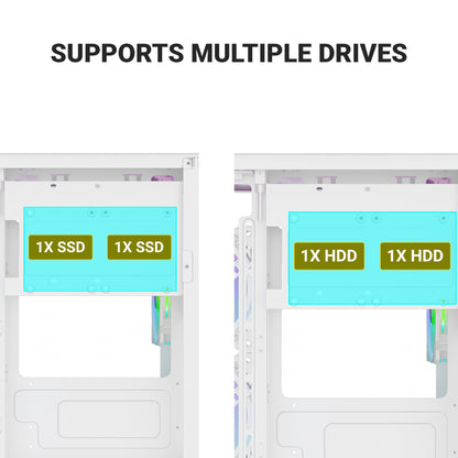 Ant Esports crystal Z2 Mid-Tower Micro-ATX, Mini-ITX White Cabinet 3x120mm Fan