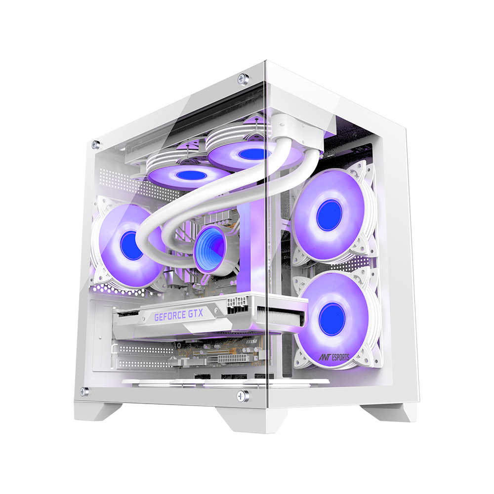 Ant Esports crystal Z2 Mid-Tower Micro-ATX, Mini-ITX White Cabinet 3x120mm Fan