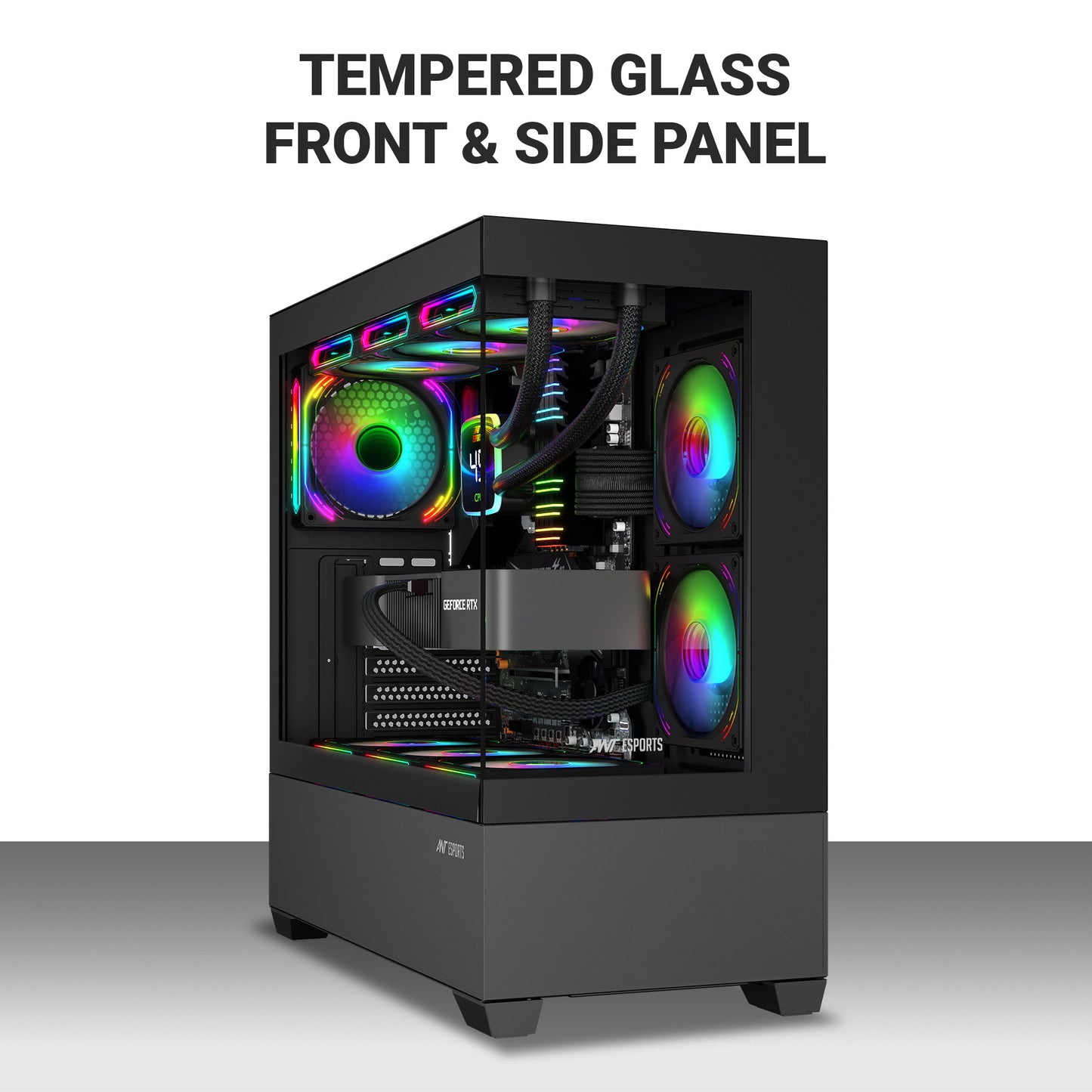 Ant Esports Crystal Z3 Mid-Tower ATX, Micro-ATX, Mini-ITX Black Cabinet 3x120mm