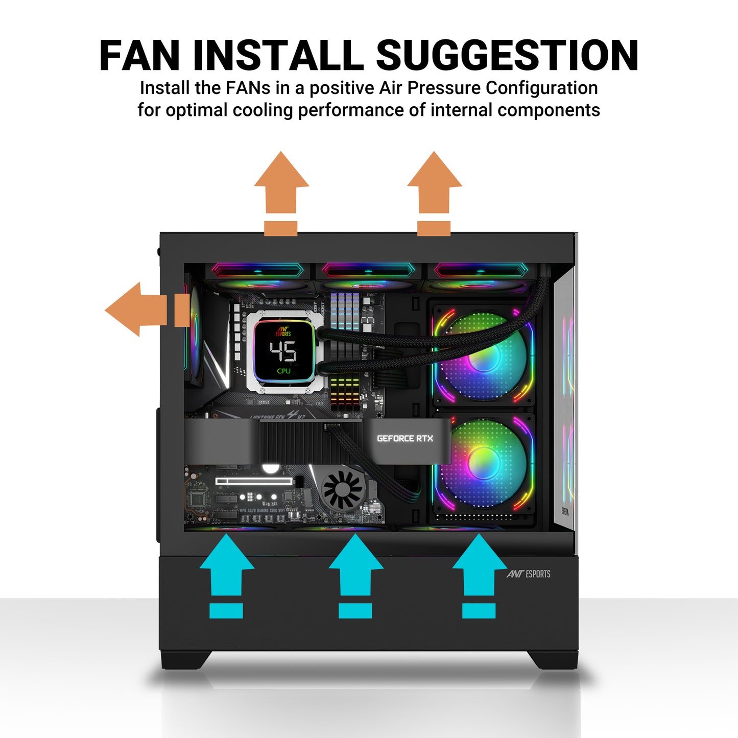 Ant Esports Crystal Z3 Mid-Tower ATX, Micro-ATX, Mini-ITX Black Cabinet 3x120mm