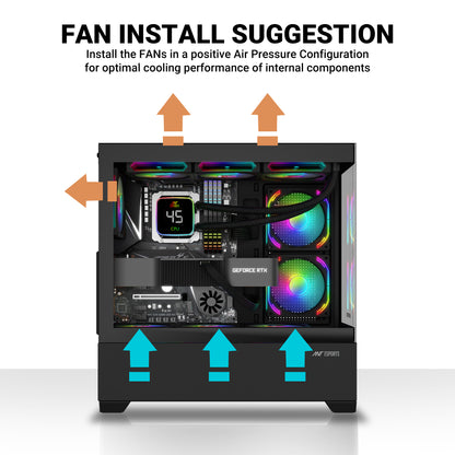 Ant Esports Crystal Z3 Mid-Tower ATX, Micro-ATX, Mini-ITX Black Cabinet 3x120mm