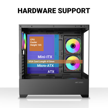 Ant Esports Crystal Z3 Mid-Tower ATX, Micro-ATX, Mini-ITX Black Cabinet 3x120mm