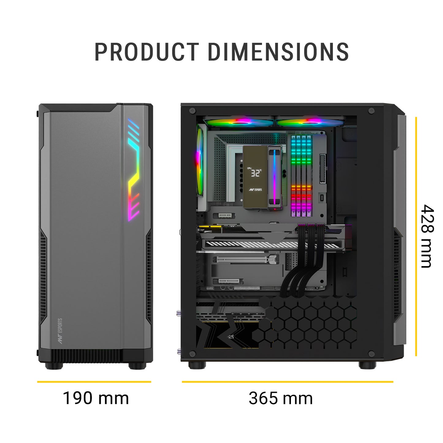 Ant Esports Eclipse Mid Tower (ATX/M-ATX/M-ITX) Black-Grey Cabinet 4x120mm Fans