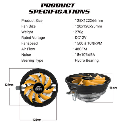 Ant Esports ICE-C120 Low Profile CPU Air Cooler