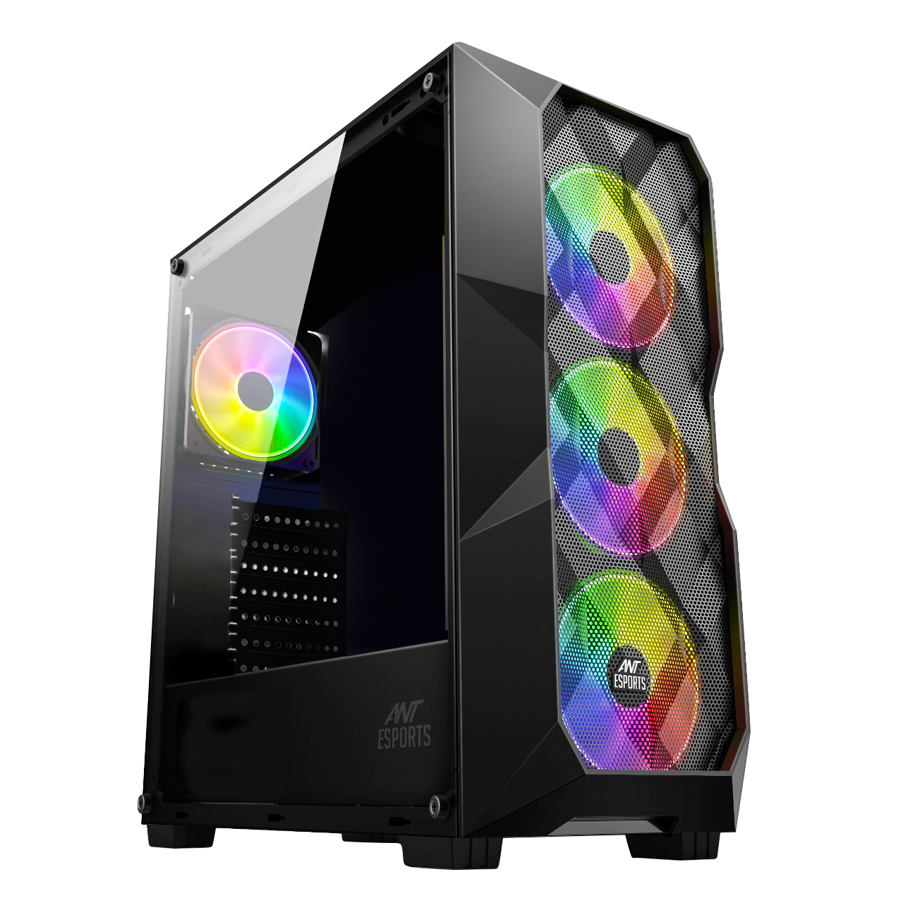 Ant Esports ICE-300 Mesh Mid Tower ATX,M-ATX,M-ITX Black Cabinet 4*120MM STATIC RGB Fans