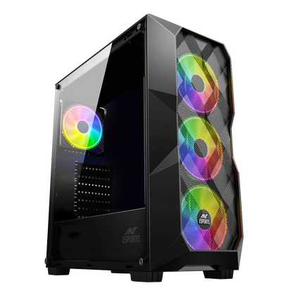 Ant Esports ICE-300 Mesh Mid Tower ATX,M-ATX,M-ITX Black Cabinet 4*120MM STATIC RGB Fans