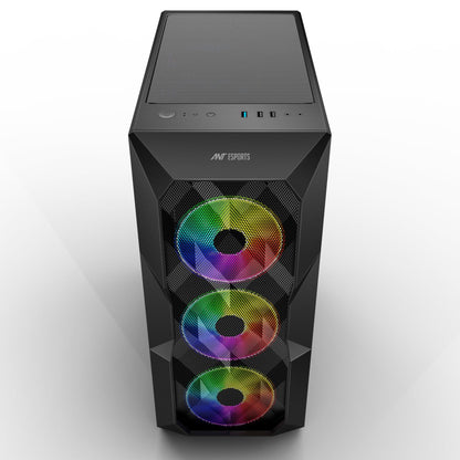 Ant Esports ICE-300 Mesh Mid Tower ATX,M-ATX,M-ITX Black Cabinet 4*120MM STATIC RGB Fans