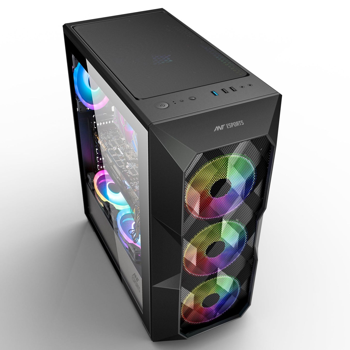 Ant Esports ICE-300 Mesh Mid Tower ATX,M-ATX,M-ITX Black Cabinet 4*120MM STATIC RGB Fans