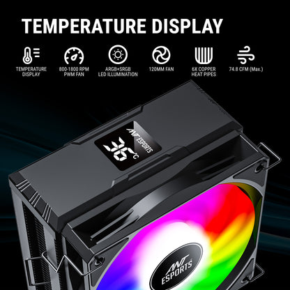 Ant Esports ICE-C612 Digital Single Tower 120mm ARGB AM5/LGA1851 Black Air Cooler with temperature display