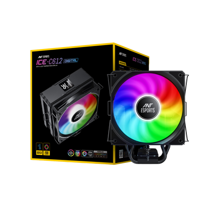 Ant Esports ICE-C612 Digital Single Tower 120mm ARGB AM5/LGA1851 Black Air Cooler with temperature display