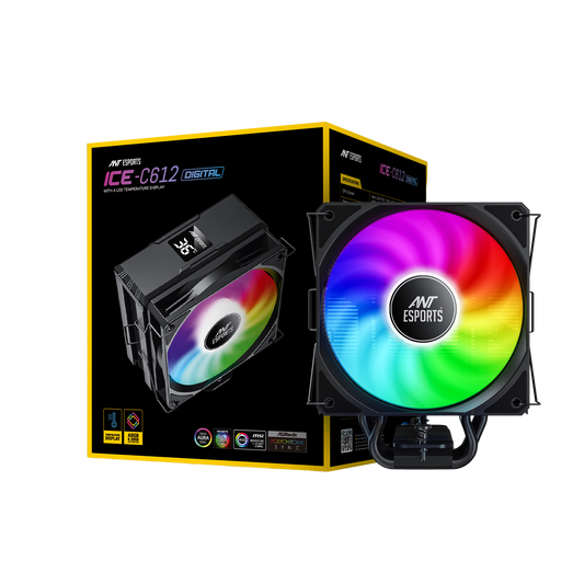 Ant Esports ICE-C612 Digital Single Tower 120mm ARGB AM5/LGA1851 Black Air Cooler with temperature display